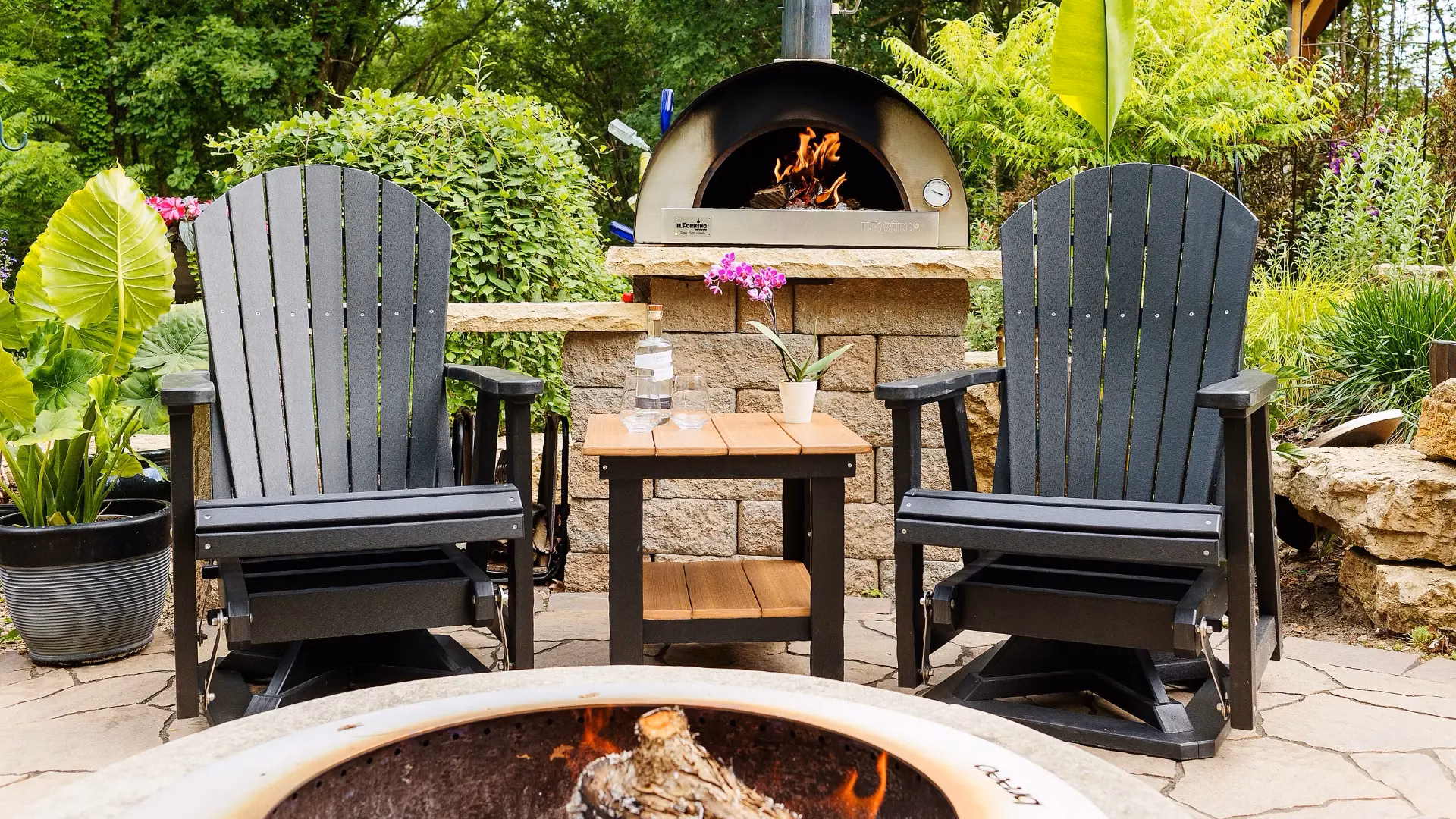 Beautiful outdoor fire-pit with poly furniture