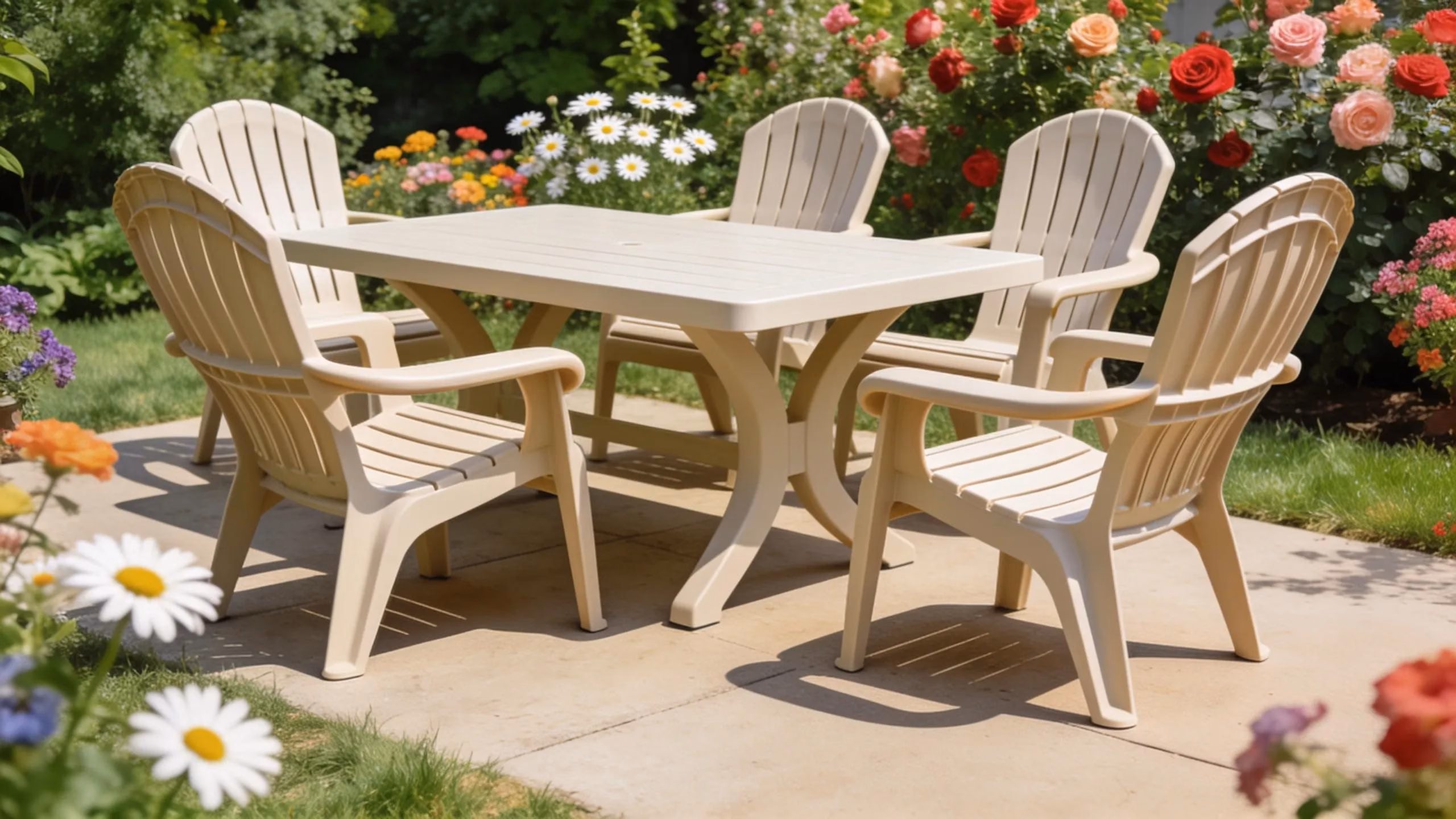 Stylish outdoor patio with poly furniture highlighting durability and aesthetics