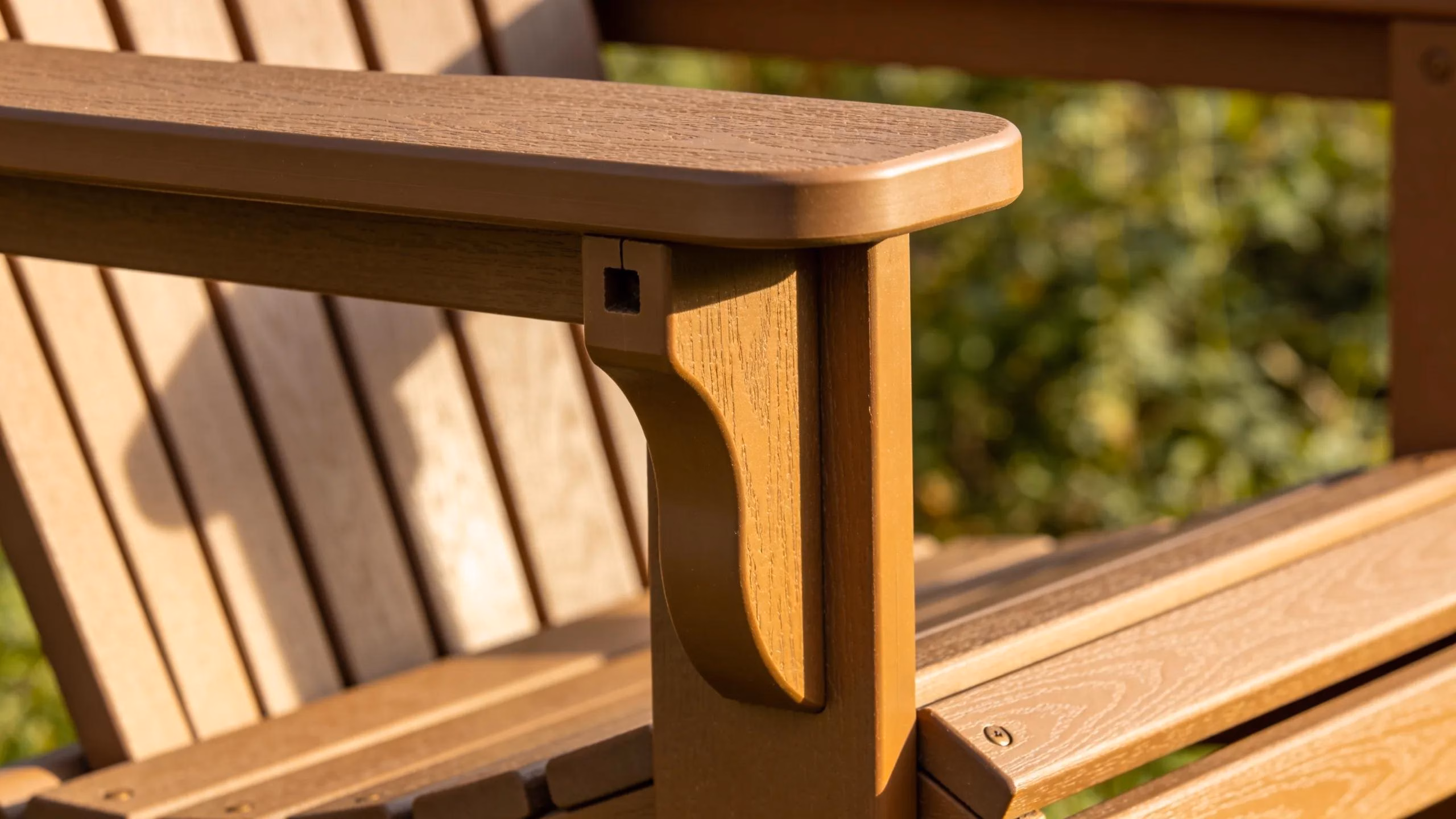 Close-up of Amish craftsmanship in poly outdoor furniture highlighting quality details