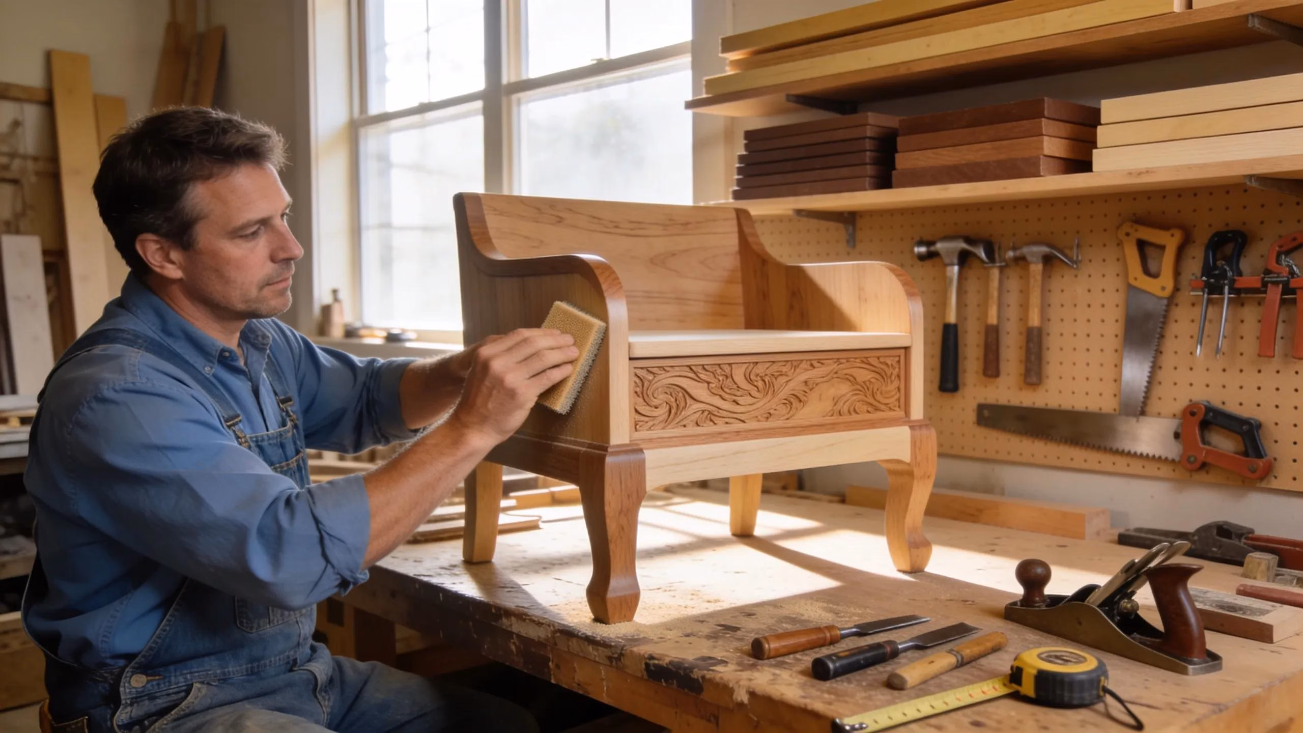 Artisan crafting poly furniture, highlighting Amish craftsmanship and attention to detail