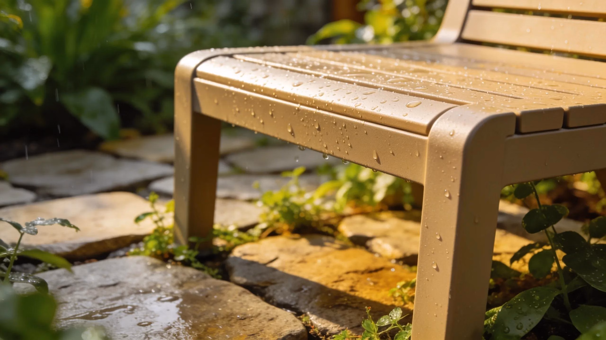 Close-up of HDPE poly furniture, showcasing its durable design and material quality