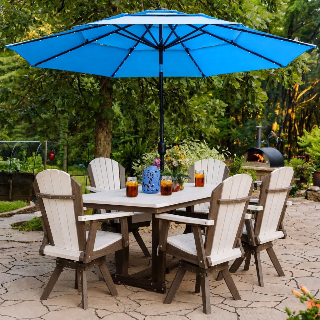 6’ Dining Set with 6x Adirondack Swivel Gliders