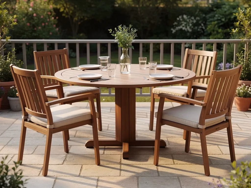 Compact poly dining set with round table and chairs on a small patio, right-sized outdoor