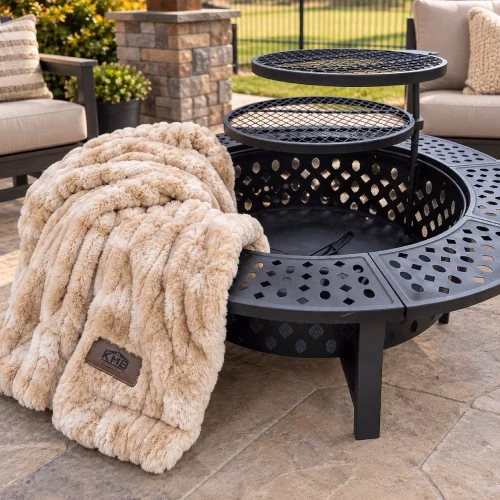 Cozy Patio Fire Pit and Blanket